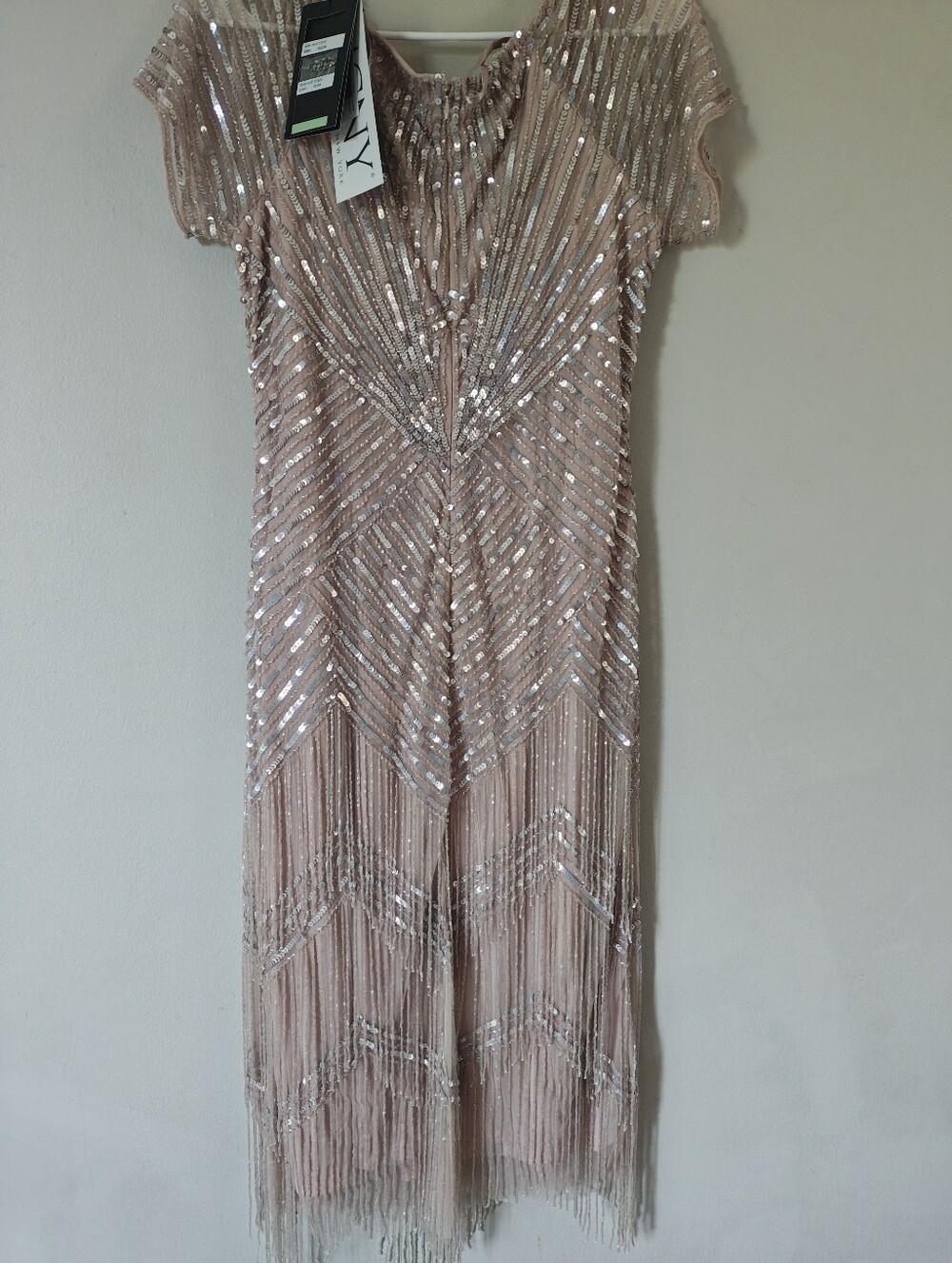 Beaded Fringe Pink Evening Dress MGNY Size 10 NWT gown